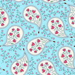 蓝色底花卉佩斯利花纹图案