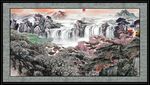 山水瀑布国画风景图
