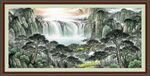 山水瀑布国画风景图
