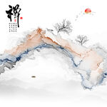 抽象水墨山水烟雾天花软膜背景