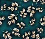 深绿底金色叶子花卉图案