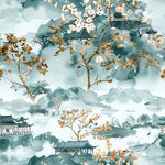 水墨风中式花卉山水图景