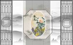 中式屏风上的花卉图案