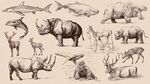 手绘野生动物集合插画