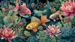 梦幻金鱼游弋于花卉间