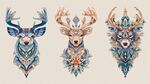 三幅精美鹿头图腾插画