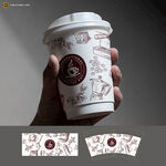 手持咖啡杯及贴纸设计展示