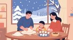 家庭包元宵插画