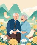 老夫妻相伴赏花享温馨时光
