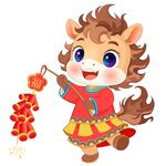 马年春节拿福字鞭炮卡通小马驹