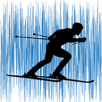 滑雪者奋力滑行的动感瞬间