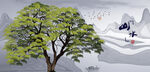 大树水墨画小树