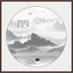 圆形水墨山水画