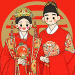 中式喜庆婚纱情侣手绘