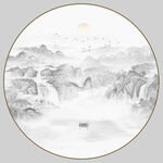 圆形意境水墨山水画