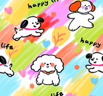 可爱小狗多彩欢乐插画