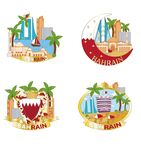 城市建筑冰箱贴卡通矢量图