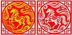 马年剪纸窗花矢量图