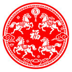 圆形马年剪纸窗花