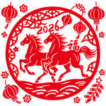 马年春节剪纸窗花