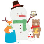 冬季雪人狐狸兔子小熊小动物插画