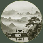 圆形水墨山水