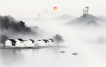 水墨江南山水背景墙