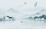 中国风水墨江南水乡背景图