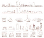 多样建筑与景观线稿素材