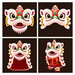 醒狮头矢量插画