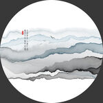 水墨山水圆形意境装饰画