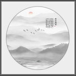 新中式水墨圆形山水画