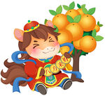 春节小马驹发财树八方来财插画