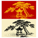 中式松亭图案设计素材