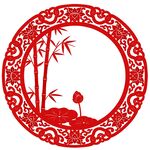 圆形剪纸风竹荷图案