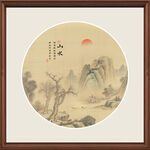 圆形古画古风山水画