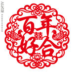 百年好合剪纸双喜窗花婚庆装饰画