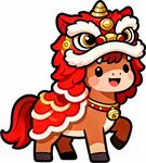 可爱萌趣的卡通舞狮小马