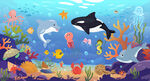 海洋动物卡通鲸鱼海底珊瑚背景墙