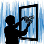 儿童窗边制作蝴蝶剪影