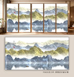 中式山水风玻璃隔断画