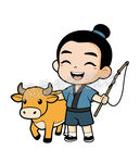 卡通牧童牵牛图