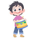 男孩拿鼓学习打鼓儿童卡通插画