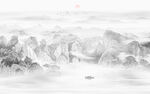 中式山水屏风画图片