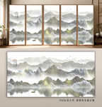 中式山水意境窗景壁画
