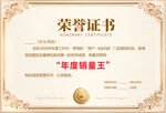 年度销售王荣誉证书
