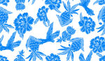 蓝白花鸟无缝图案纹理