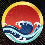 日式海浪红日圆形图案