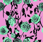 粉底绿黑玫瑰花卉图案