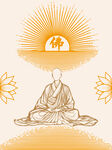 矢量手绘禅佛学和尚打坐宗教插画